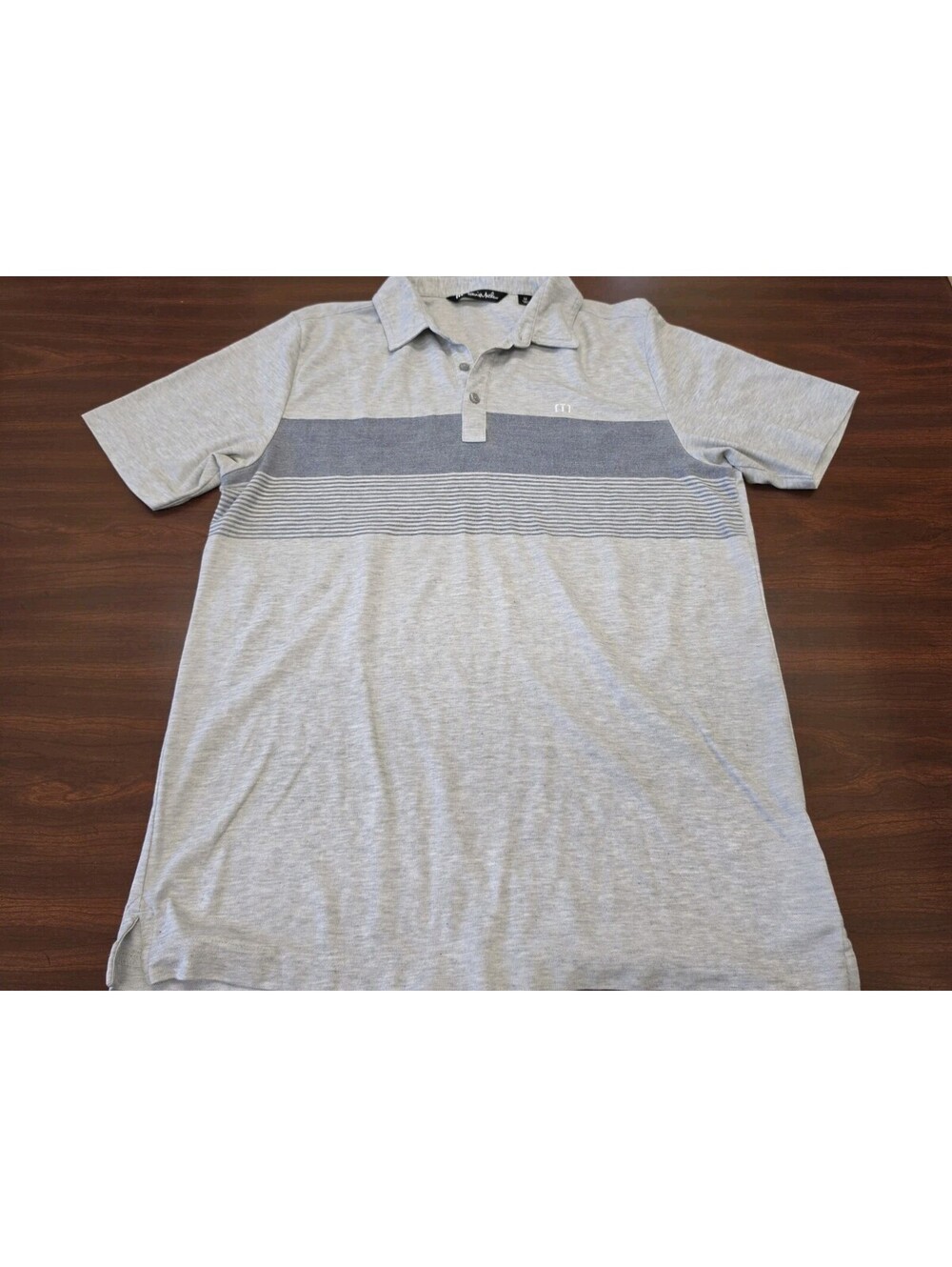 Travis Mathew Men M Gray Stripe Short Sleeve Pima Cotton Blend Polo Golf Shirt
